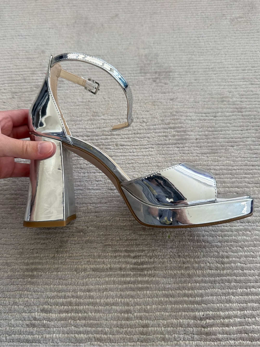 Jessica Simpson Silver Mirrored Block Heel Sandals